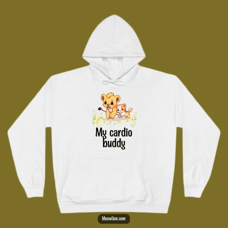 Funny Lion Cub Chasing Kitten Hoodie: Cozy Playful Sweatshirt, Perfect Gift