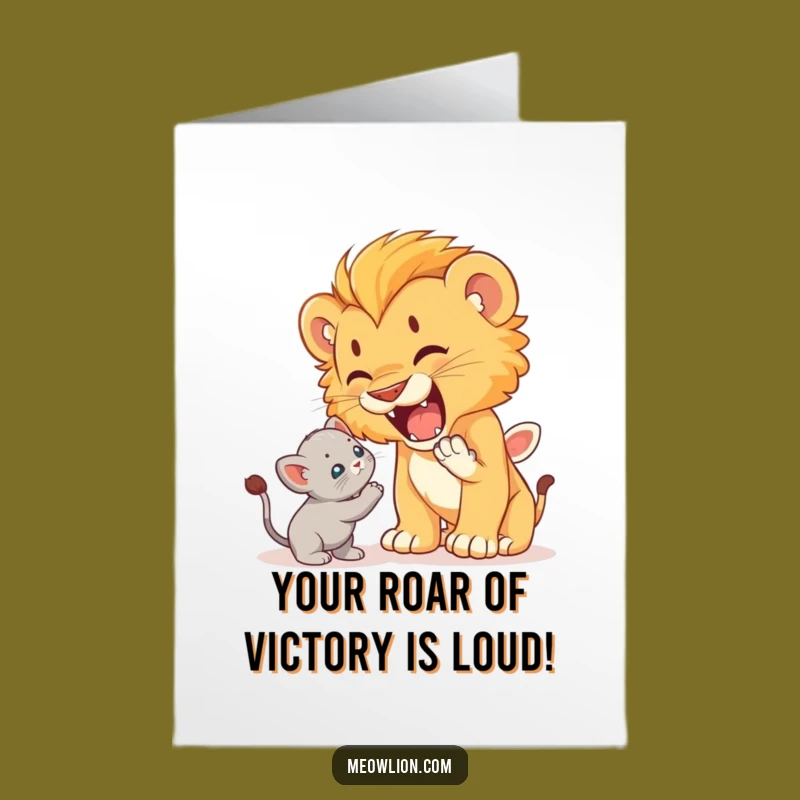 Free Printable Congrats Card: Lion Cub Roar, Funny Downloadable Gift for Triumphant Moments