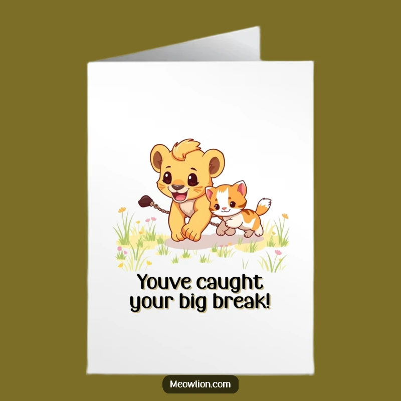 Free Printable Congrats Card: Lion Cub & Kitten Chase, Hilarious Downloadable Gift for Victors